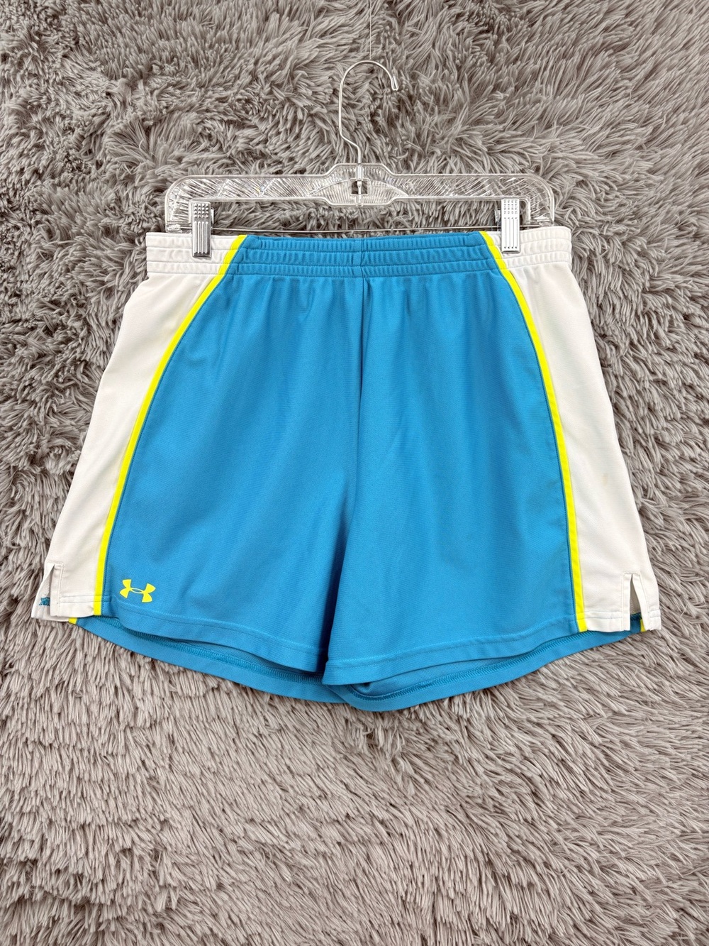 Under Armour Athletic Shorts Womens Large Heatgear Loose Blue White Pull On